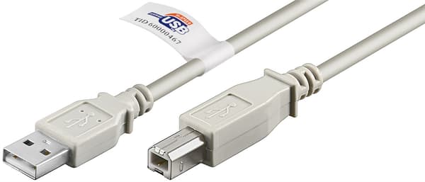 USB-A till USB-B-kabel, certifierad, 2 m, grå