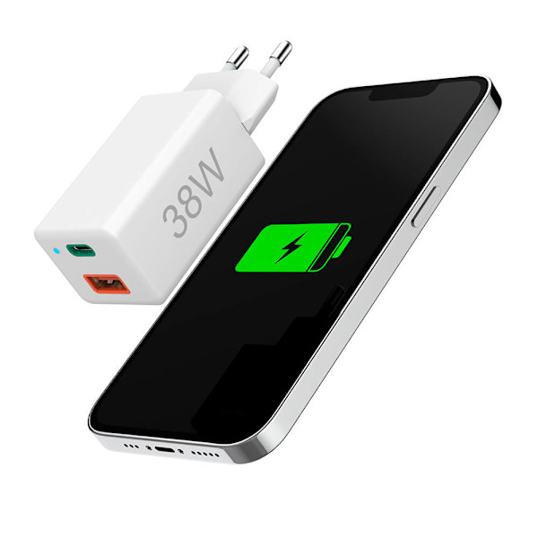Miniladdare USB-C + USB-A Qualcomm 3.0 38W Vit