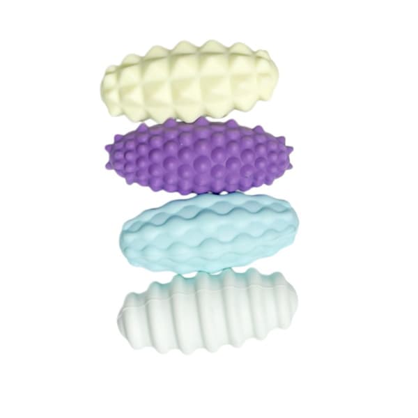 Silikon magnetiska stressbollar - Set om 4 för fingertoppsmassage, kontor, studier, resor | Mjuk elastisk oval macaron-design, inbyggda magneter