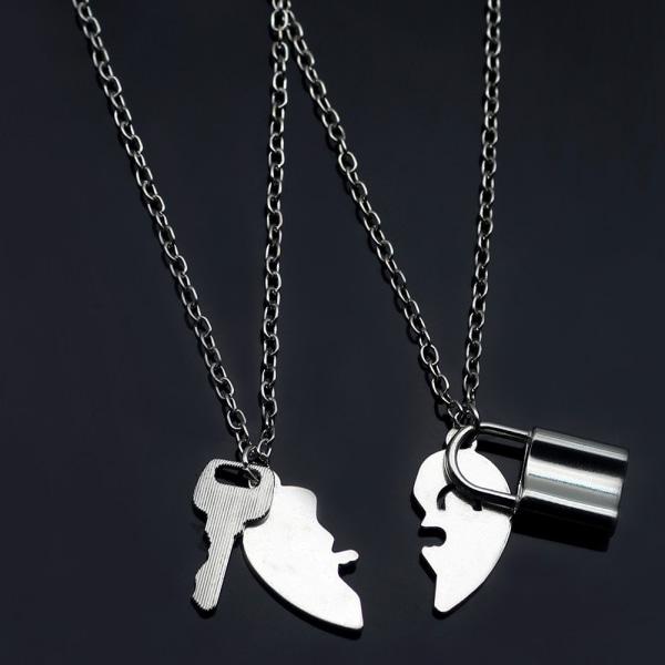 Par halskæde lås nøgle hjerte vedhæng Sølv Sølv