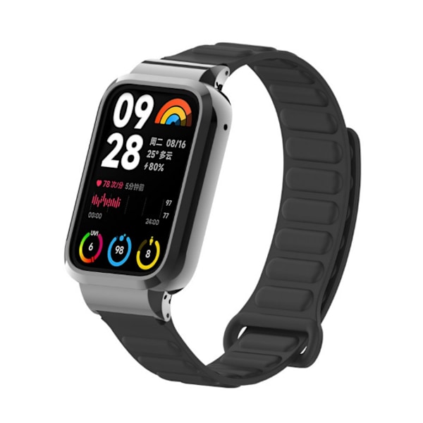 Metalstrop til Xiaomi Mi Band 8 Pro, silikonearmbånd med magnetisk lukning Sort