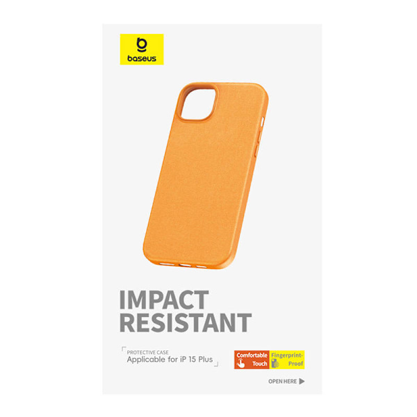 Telefoncover til iPhone 15 Plus Baseus Fauxther Series (orange)