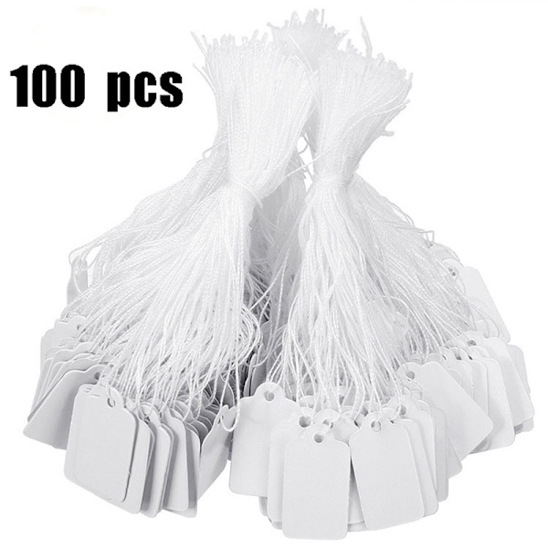 Presentetiketter, Etiketter i Papper med snöre Vit 100 st