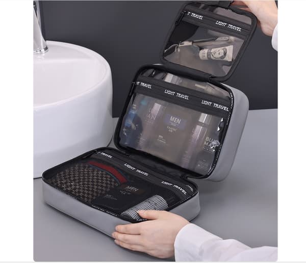 Stilfuld PU-læder toilet taske til mænd Grey Grey