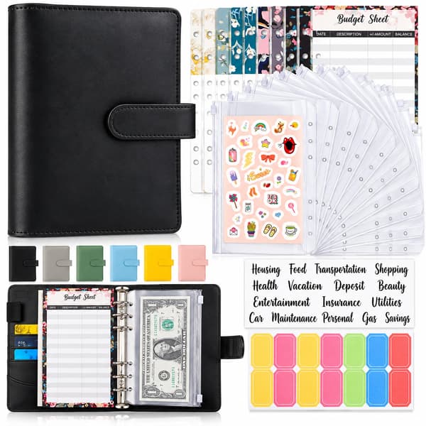A6 ringpärm med budgetblad budgetplanerare Black Black