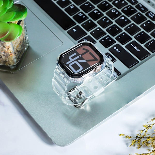 Holdbart TPU-armbånd til Apple Watch 10: Gennemsigtigt med sort stel, 42 mm Sort