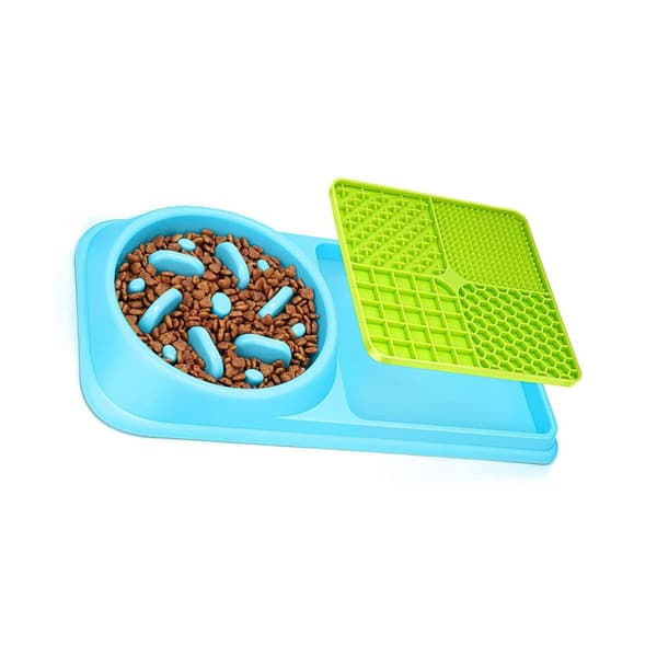 Skridsikker Fodermåtte til Kæledyr - Slow Feeder og Mad Placemat til Hunde og Katte, Kompatibel med Forskellige Fodermærker Blue Blue