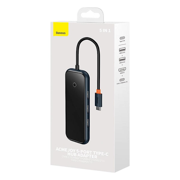 Hub 5in1 Baseus AcmeJoy-serien USB-C til 2xUSB 3.0 + USB 2.0 + USB-C PD + HDMI (mørkegrå)