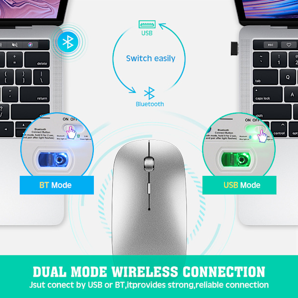 Langaton Bluetooth Dual Mode -hiiri monilaitteiseen käyttöön Silver Silver