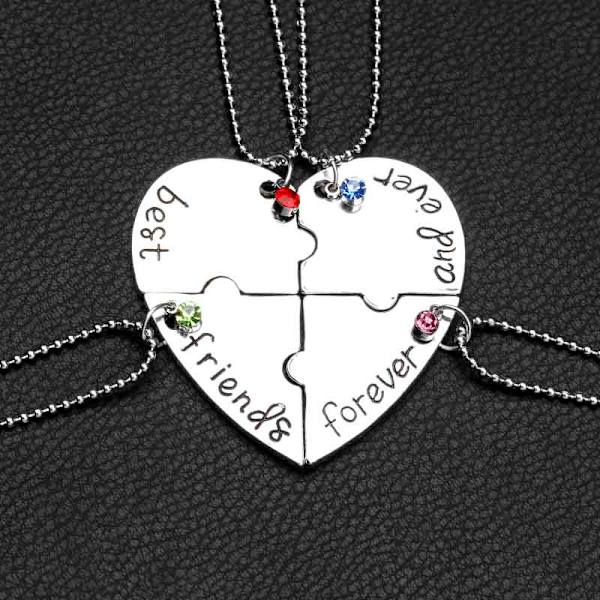 Hjertepuslespilshalskæde "Best Friends Forever and Ever" Sølv 4-pak