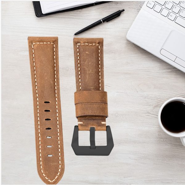 Klockarmband i äkta läder Brun 22 mm
