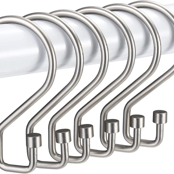 S-formade hängkrokar duschdraperikrokar 12-pack, Duschdraperitillbehör Silver