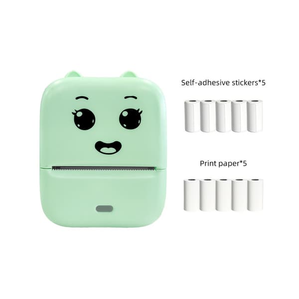 Mini Bluetooth-termoprinter til etiketter med USB, 203 dpi, klæberuller og papir, kompatibel med Apple og Android Green Green
