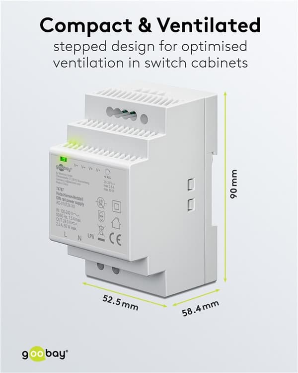 Strømforsyning til DIN-skinne 24 V (DC), 2,5 A, 60 W