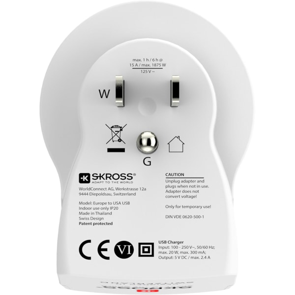 Reseadapter Europa till USA m.fl.2xUSB-A 12W Jordad