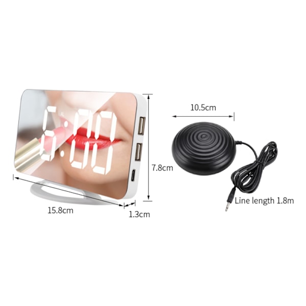 Spejlvækkeur med Vibration og USB-opladning