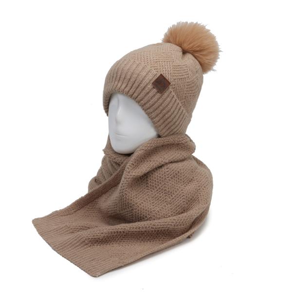 Kaksiosainen setti Talven lämmin neulottu pipo pipo ja huivi Khaki
