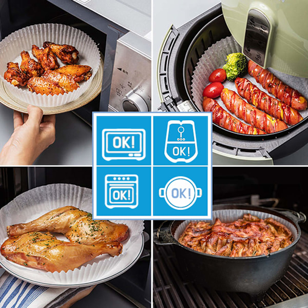 Engångs Air Fryer pappersfoder non-stick 50-pack White 20 cm White 20 cm