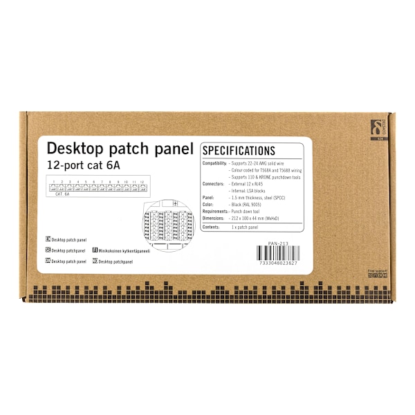 Patch Panel, 12xRJ45, Cat6a, wall-mountable, metal, black
