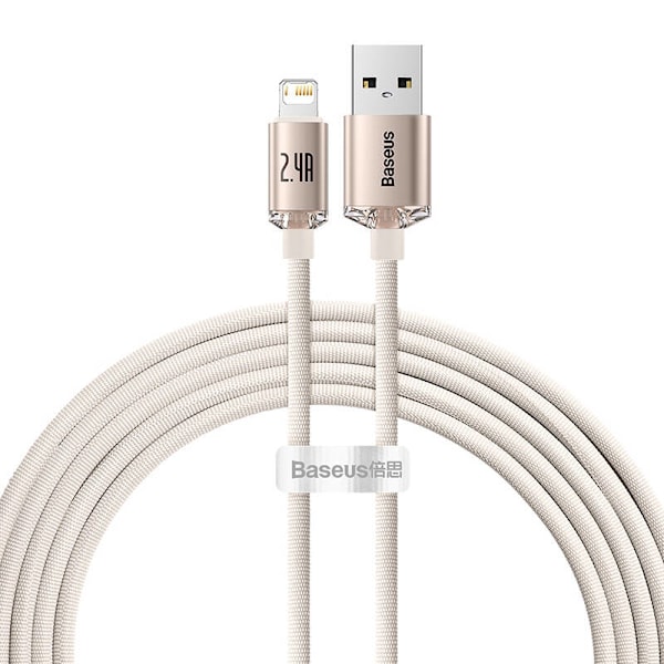 USB-kabel til iP Baseus Crystal Shine, 2,4A, 2m (rød)