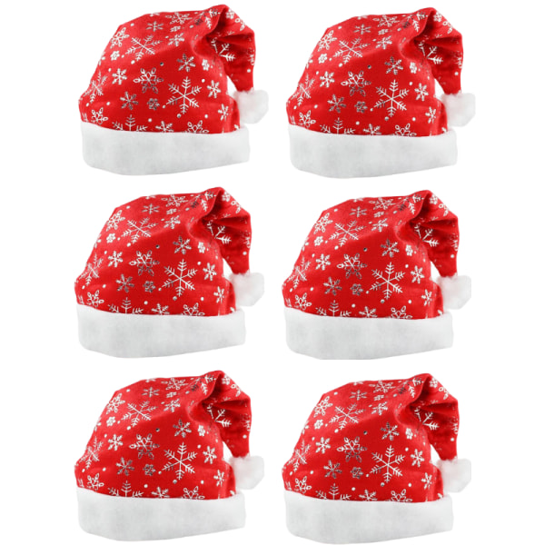6-pack julhattar med snöflingamönster för festlig julfest Silver