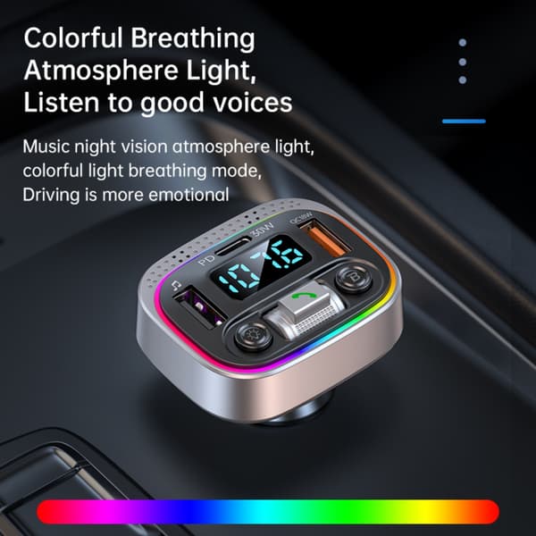 Bil Bluetooth MP3-afspiller - Bluetooth 5.3 trådløs lyd, Dual USB med PD 30W hurtigopladning, USB MP3-afspilning til 12V-24V køretøjer