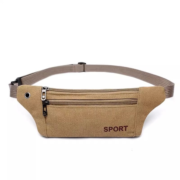 Midjeväska i canvas med ficka - Fannypack för utomhussporter Kaki