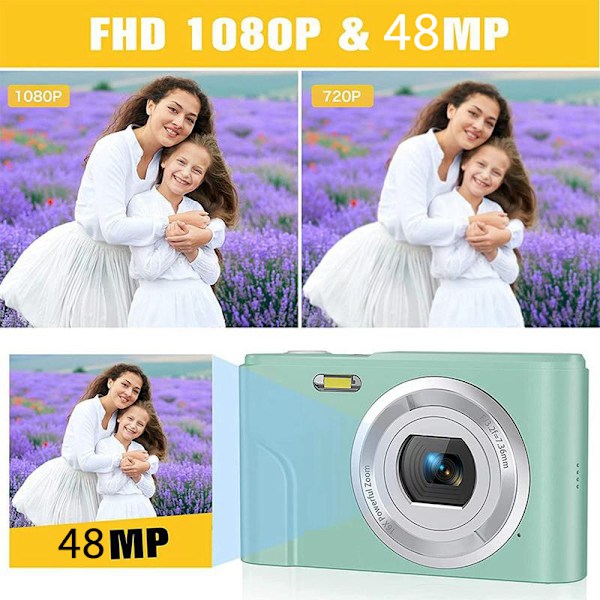 INF Digitalkamera 48 MP, 1080p FHD, 16x zoom, 32GB minneskort Grön