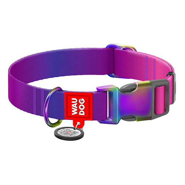 Hundhalsband i nylon med QR-kod WAUDOG 15 mm bred, 25-35 cm lång lila