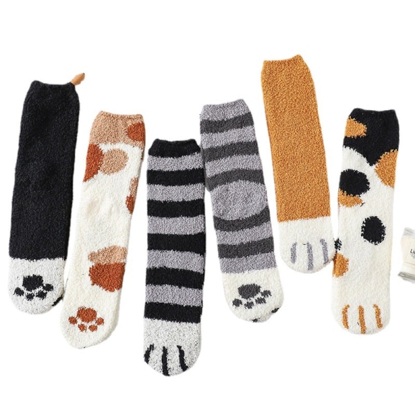 Fluffy kattestrømper med kattepoter 6 forskellige par