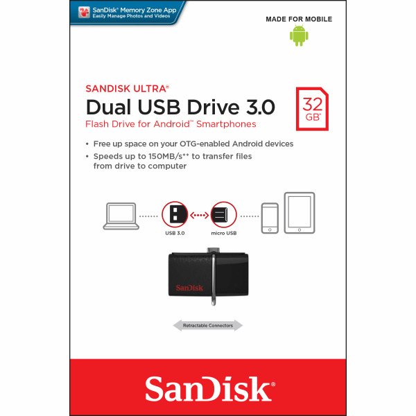 SANDISK USB-minne 3.0 Ultra Dual 32GB