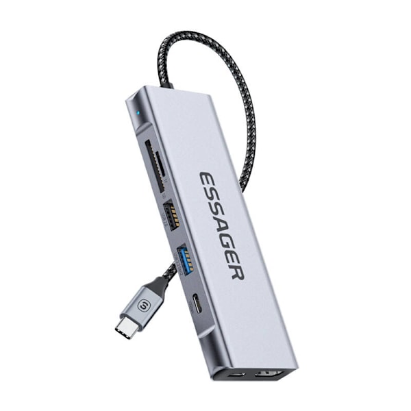 Telakointiasema, Essager, EHB08-QK0G-Z, HDMI, 2xUSB-A, SD-kortti, TF-kortti (harmaa)