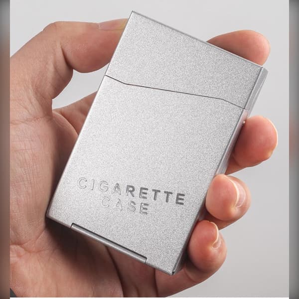 Automatiskt cigarettfodral i aluminiumlegering för smala cigaretter - Silver, förlängd längd