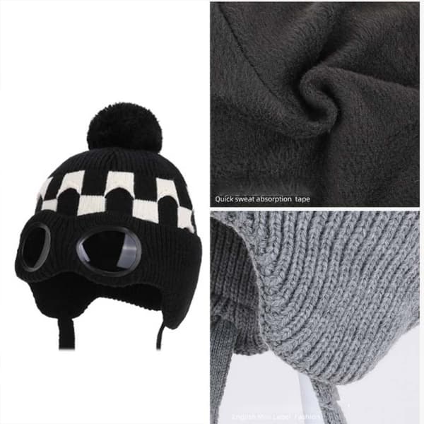 Vintermössa med Fleecefoder och Glasögon - Varm Stickad Mössa för Kvinnor Black Black