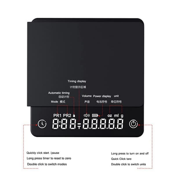 Mini Digital Kaffevåg med Timer, LED-Display och USB Uppladdningsbart Batteri för Exakt Bryggning