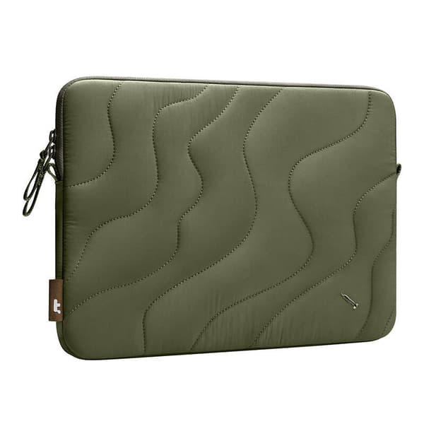Laptopetui Tomtoc Terra-A27 til 16 tommer, grøn, CornerArmor X4, quiltet tekstur, genanvendte materialer, kompatibelt med MacBook Pro
