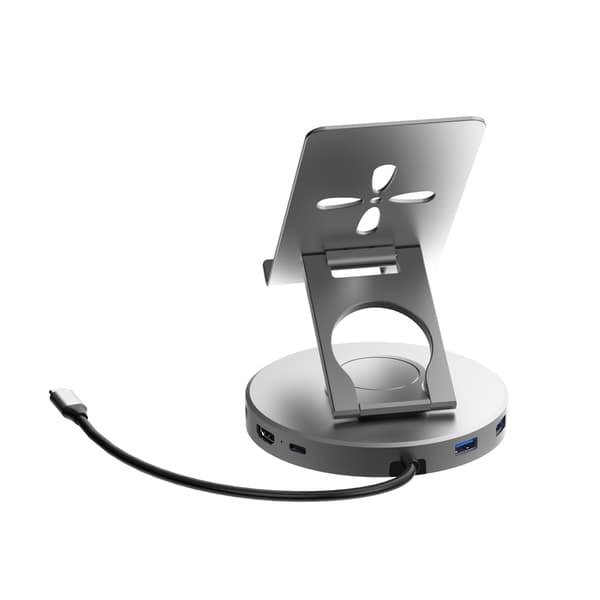 10-i-1 USB-C Hub med 360° Roterbart Telefonstativ - Dockingstation i Aluminiumlegering