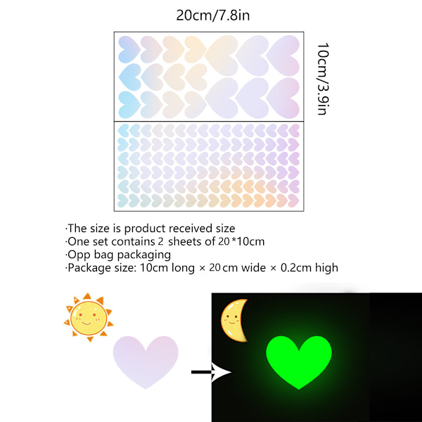 Glow in The Dark Hearts Stickers 2-ark