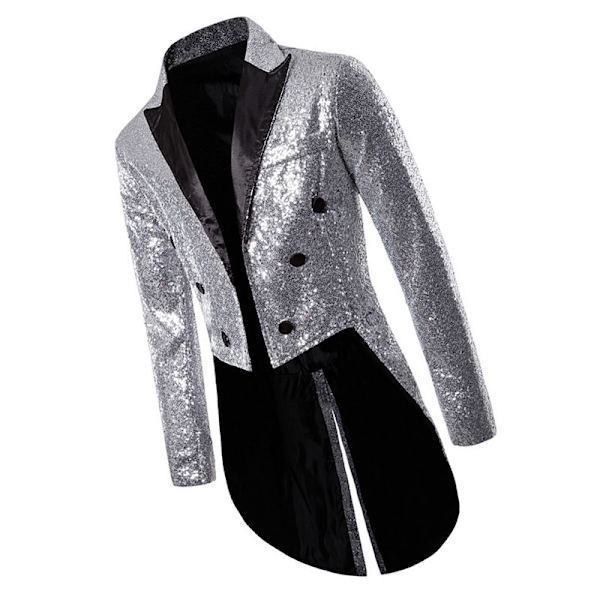 Herre Pailletter Smokingjakke, Scene Performance Blazer Sølv L