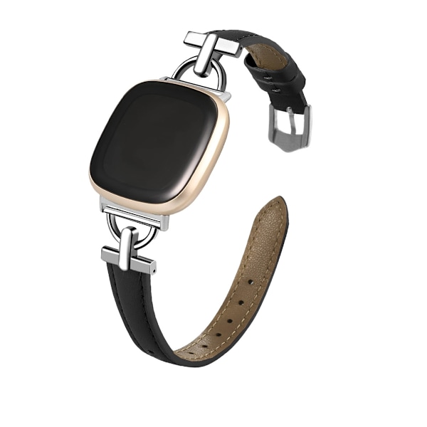 Armband i äkta läder för Fitbit Versa 4/3/Sense - Svart
