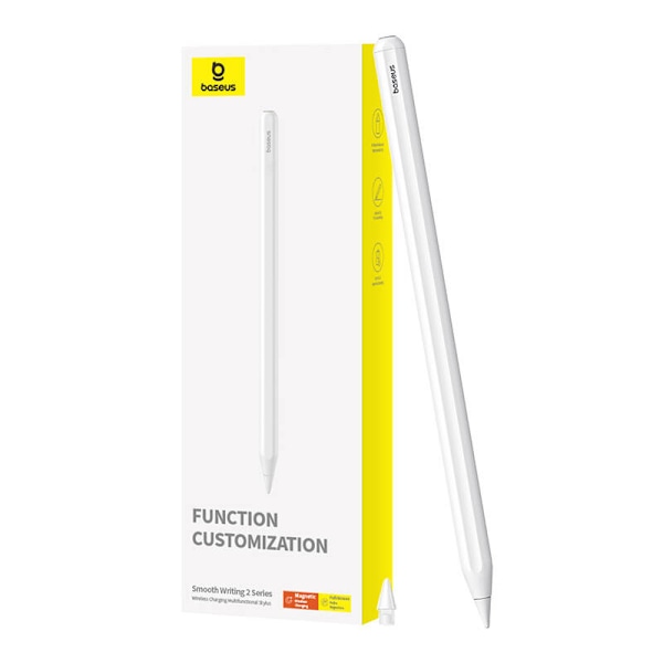 Aktiv, multifunktionell penna Baseus Smooth Writing Series med trådlös laddning, USB-C (Vit)