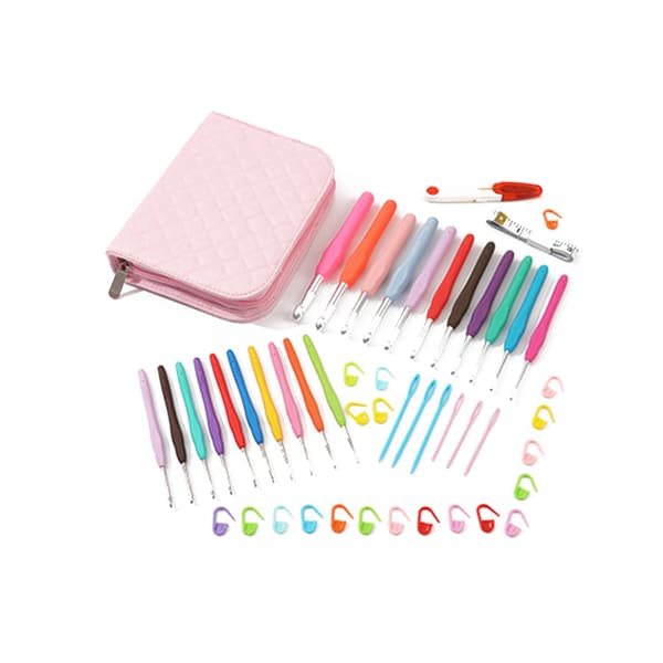 Hæklenålesæt Organizer med ergonomiske nåle og værktøjer Pink Pink