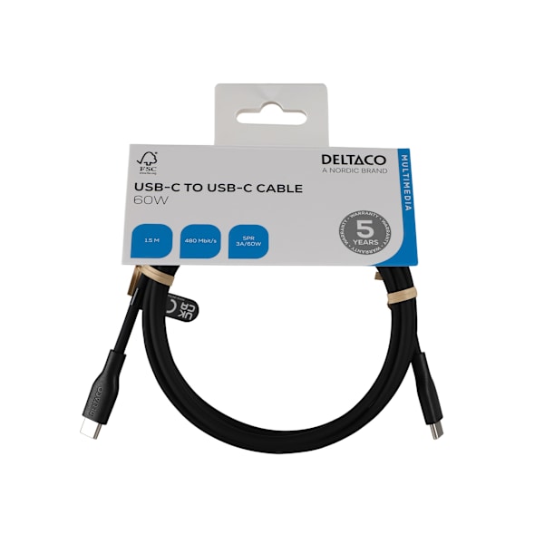 USB-C - C USB2.0 SPR Cable, silicone, 1,5m, Black