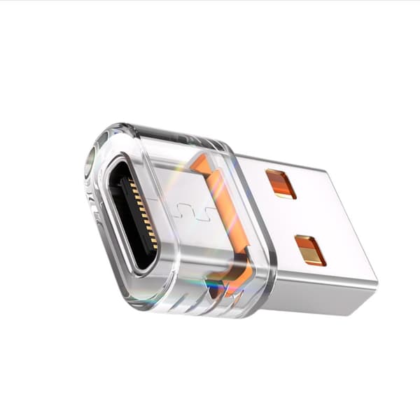 USB 2.0 - Type-C -sovitin, läpinäkyvä PVC-materiaali, kompakti koko, nopea tiedonsiirto