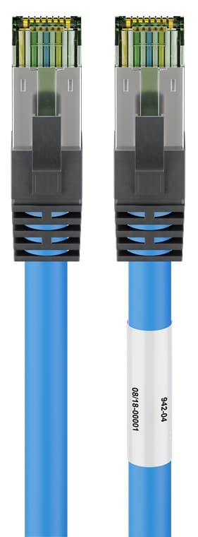 RJ45 (CAT 6A, 500 MHz) patchkabel med CAT 8.1 S/FTP rå kabel, blå