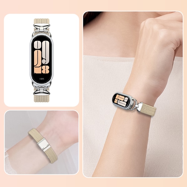 Snyggt flätat spänneband för Xiaomi Mi Band 9/10 Aprikos