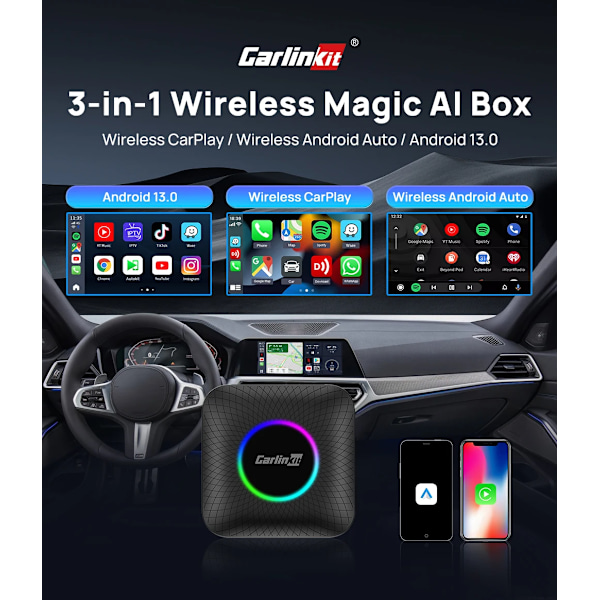Langaton CarPlay- ja Android Auto -sovitin langalliseen CarPlayhin