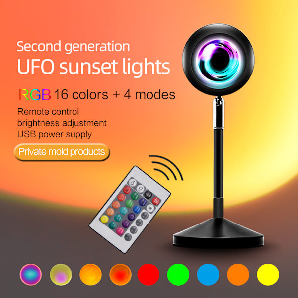 Bordslampa "Sunset" - Projicerar solnedgången, 16 färger, fjärrkontroll Svart