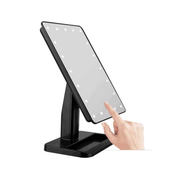 LED Bord Makeup Spejl med Touch Sensor og 360° Rotation - 20 LED Perler Sort