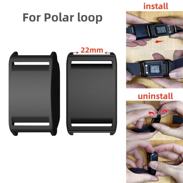 PC-stropforbinderetui kompatibel med Polar Loop 22mm - sort, 4.9cm x 2.9cm, snap-in PC-kappe til sikker montering og stabil forbindelse